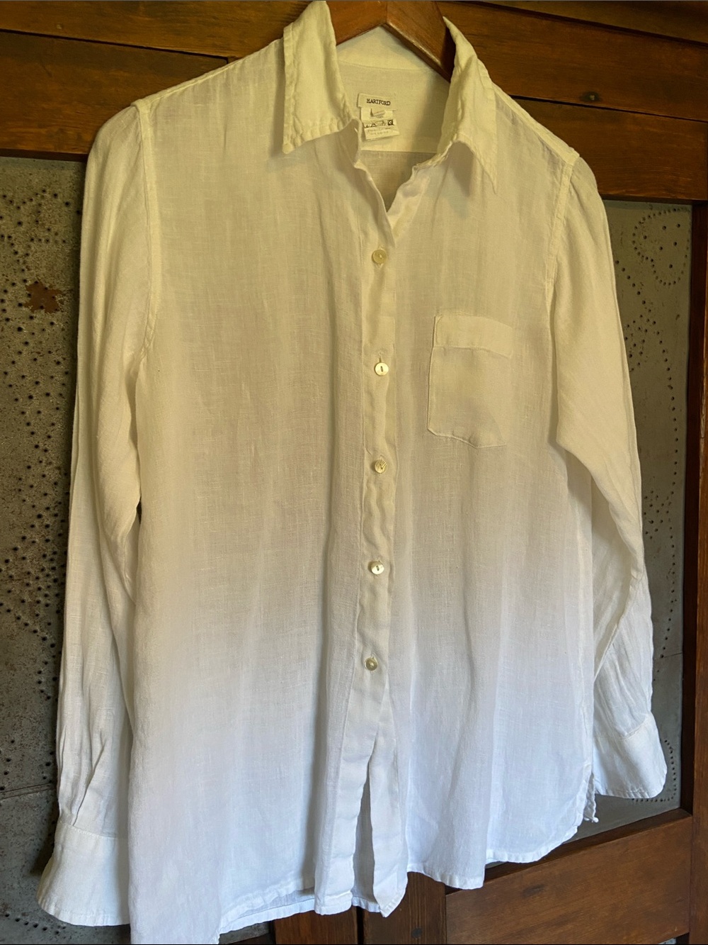 Hartford Linen Crisp White Blouse Button Down Size 4 (XL)